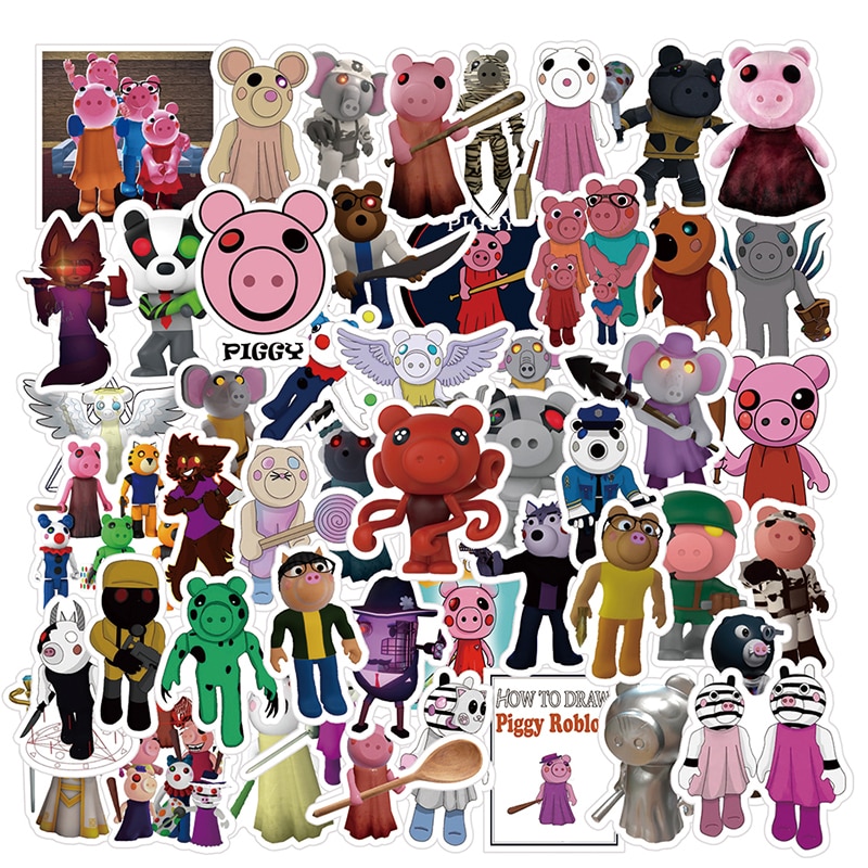 10 30 50pcs set DynaBlocks Piggy 3D Sandbox Creation Community Cartoon Game Stickers For Luggage Laptop 1 - Piggy Plush
