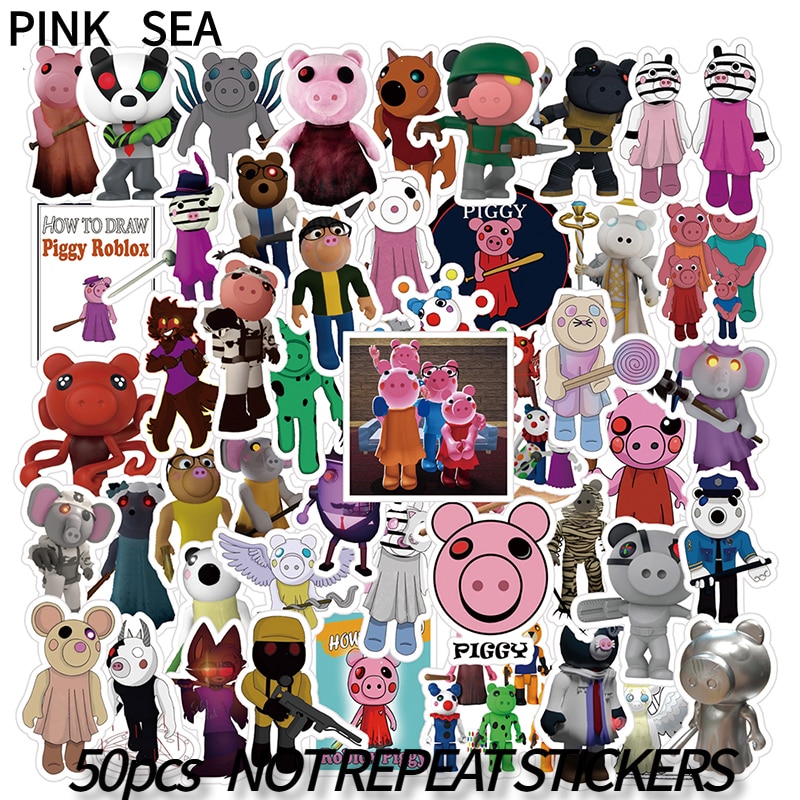 10 30 50pcs set DynaBlocks Piggy 3D Sandbox Creation Community Cartoon Game Stickers For Luggage Laptop - Piggy Plush