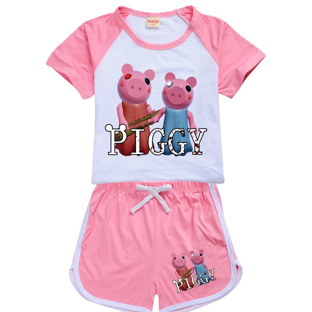 Kids Clothes Boys Robloxing Piggy Sportswear for Girls T shirt Tops Pants Summer Cotton Short Sleeve 3 - Piggy Plush