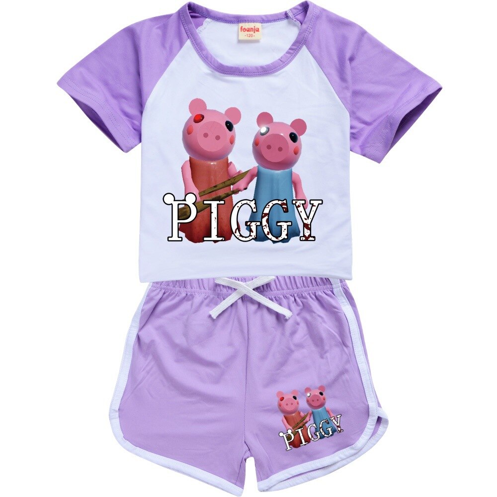 Kids Clothes Boys Robloxing Piggy Sportswear for Girls T shirt Tops Pants Summer Cotton Short Sleeve 4 - Piggy Plush
