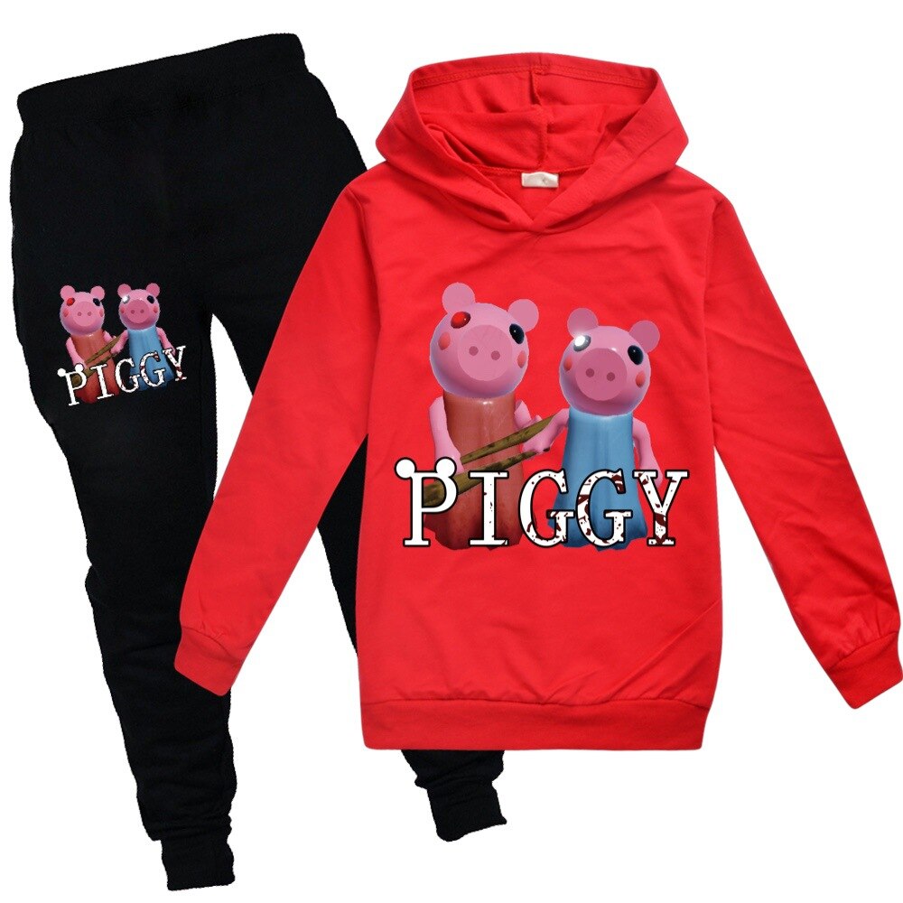 Kids Robloxing piggy Hooded Sweatshirt Casual Tops pants Boys Girls Hoodies Cotton long sleeve tracksuit Children 4 - Piggy Plush