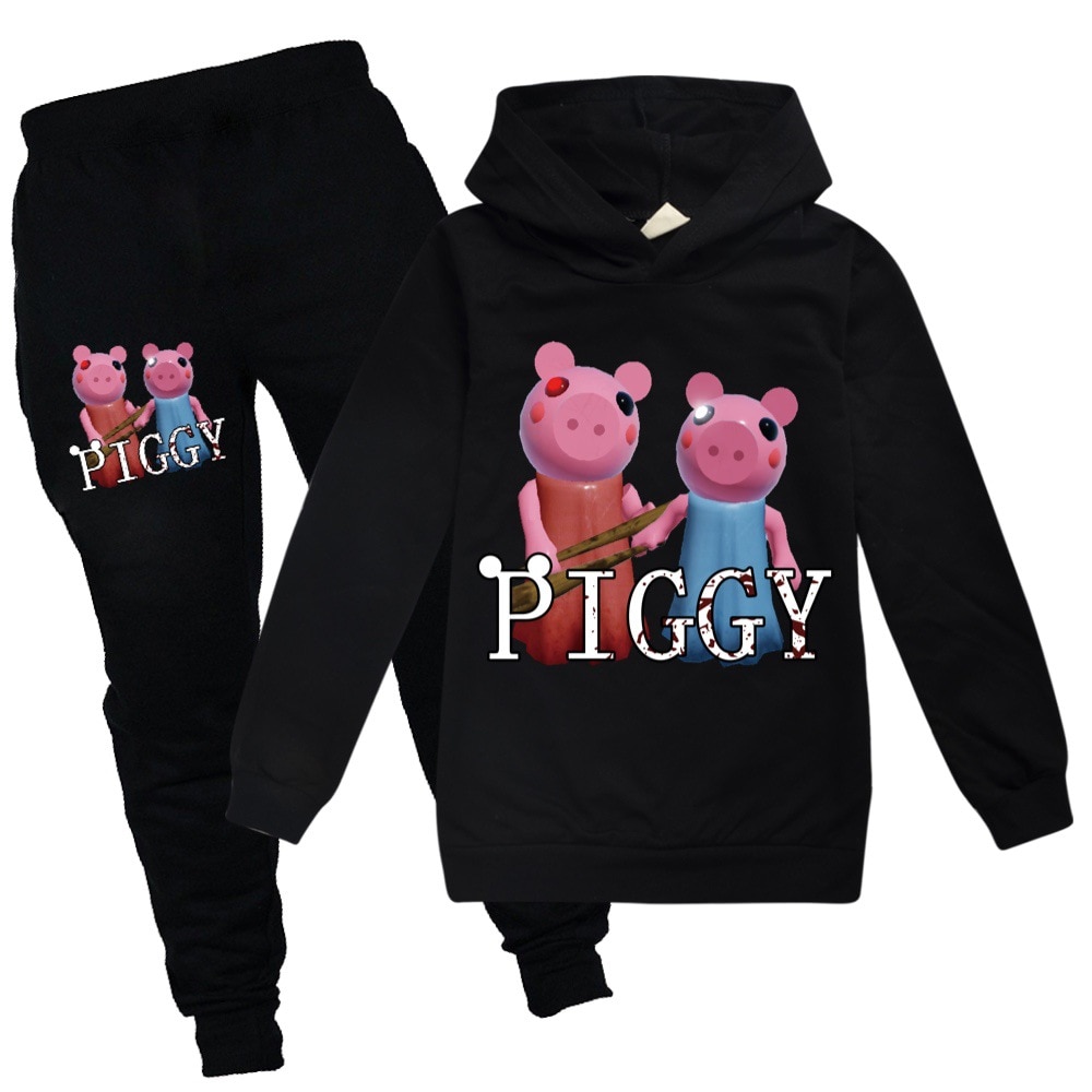 Kids Robloxing piggy Hooded Sweatshirt Casual Tops pants Boys Girls Hoodies Cotton long sleeve tracksuit Children - Piggy Plush