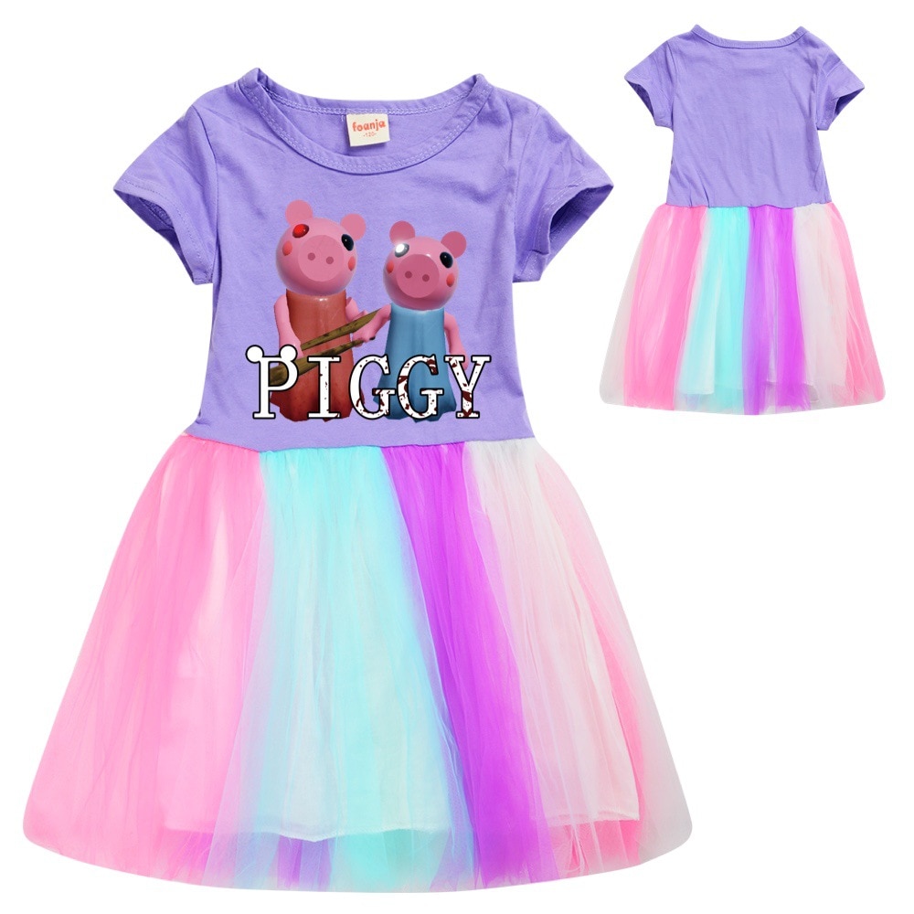 Robloxing Piggy Kids Princess Dresses for Girls Summer Short Sleeve One piece Dress Cotton Print Lace 2 - Piggy Plush