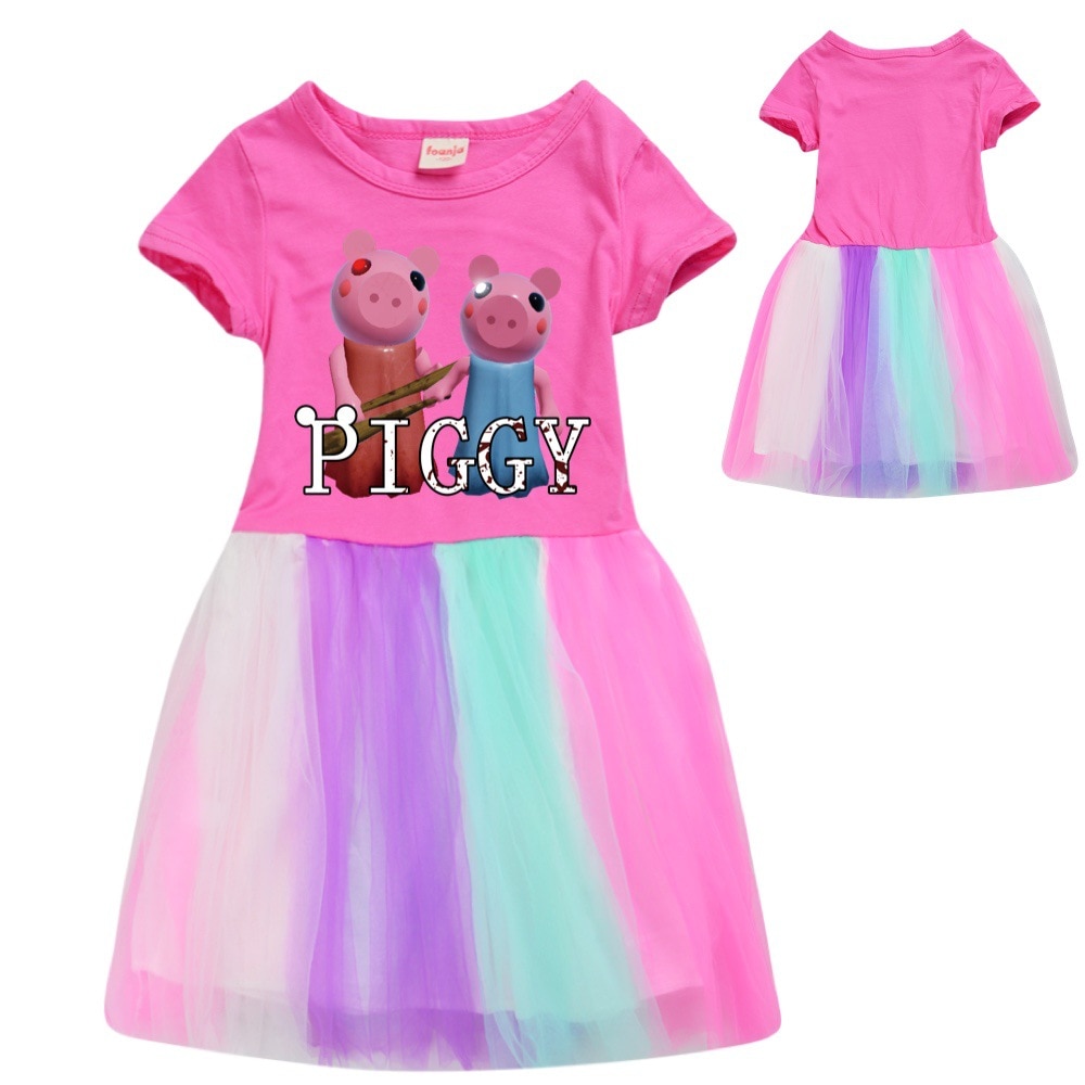 Robloxing Piggy Kids Princess Dresses for Girls Summer Short Sleeve One piece Dress Cotton Print Lace 3 - Piggy Plush
