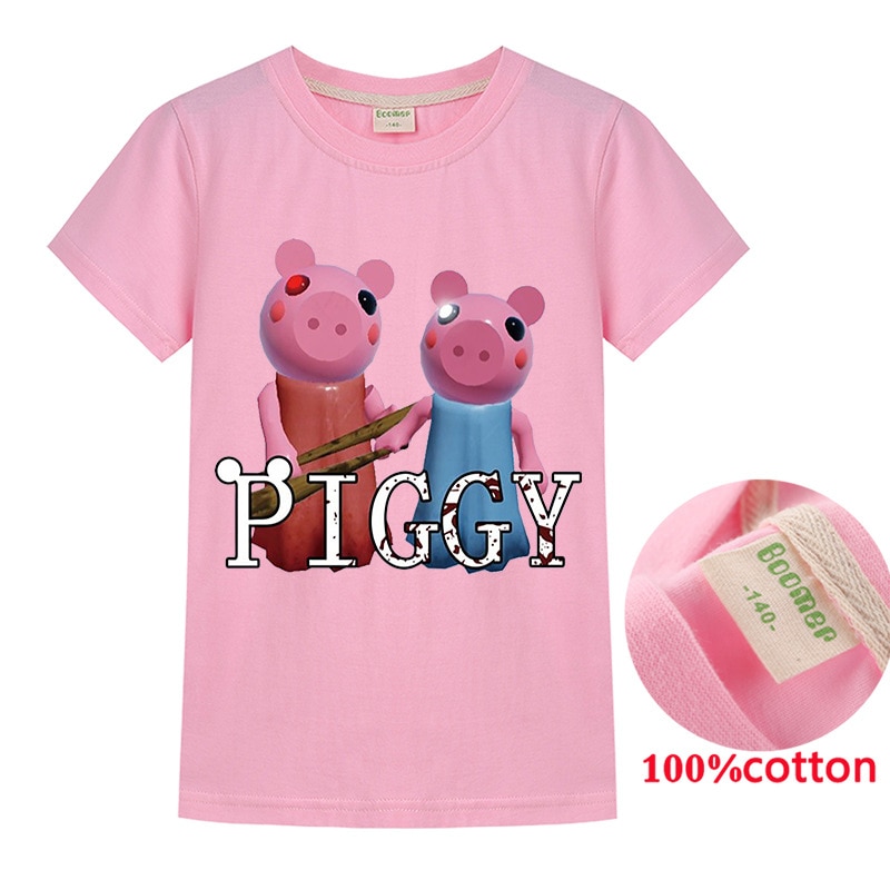 Summer children s boy cartoon robloxing piggy cute T shirt 3D printed girl street clothing kids 7 - Piggy Plush